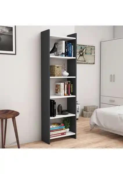 Bimossa Gülçiçek Kitaplık Antrasit Beyaz Modern ve Dayanıklı Depolama Ünitesi