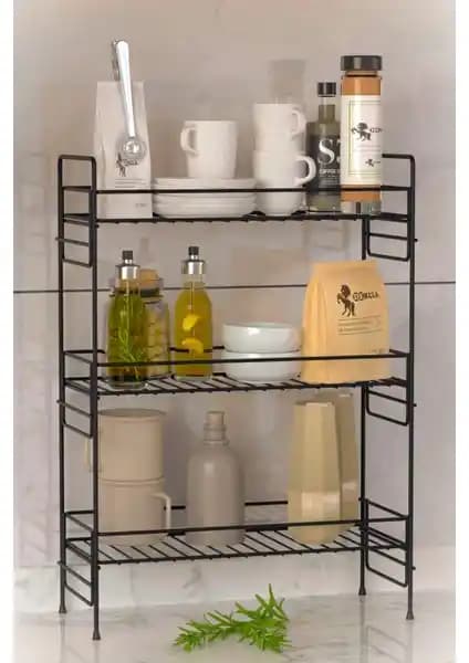 Zabata 3 Katlı Metal Çok Amaçlı Mutfak ve Banyo Rafı Modern ve Dayanıklı Tasarım