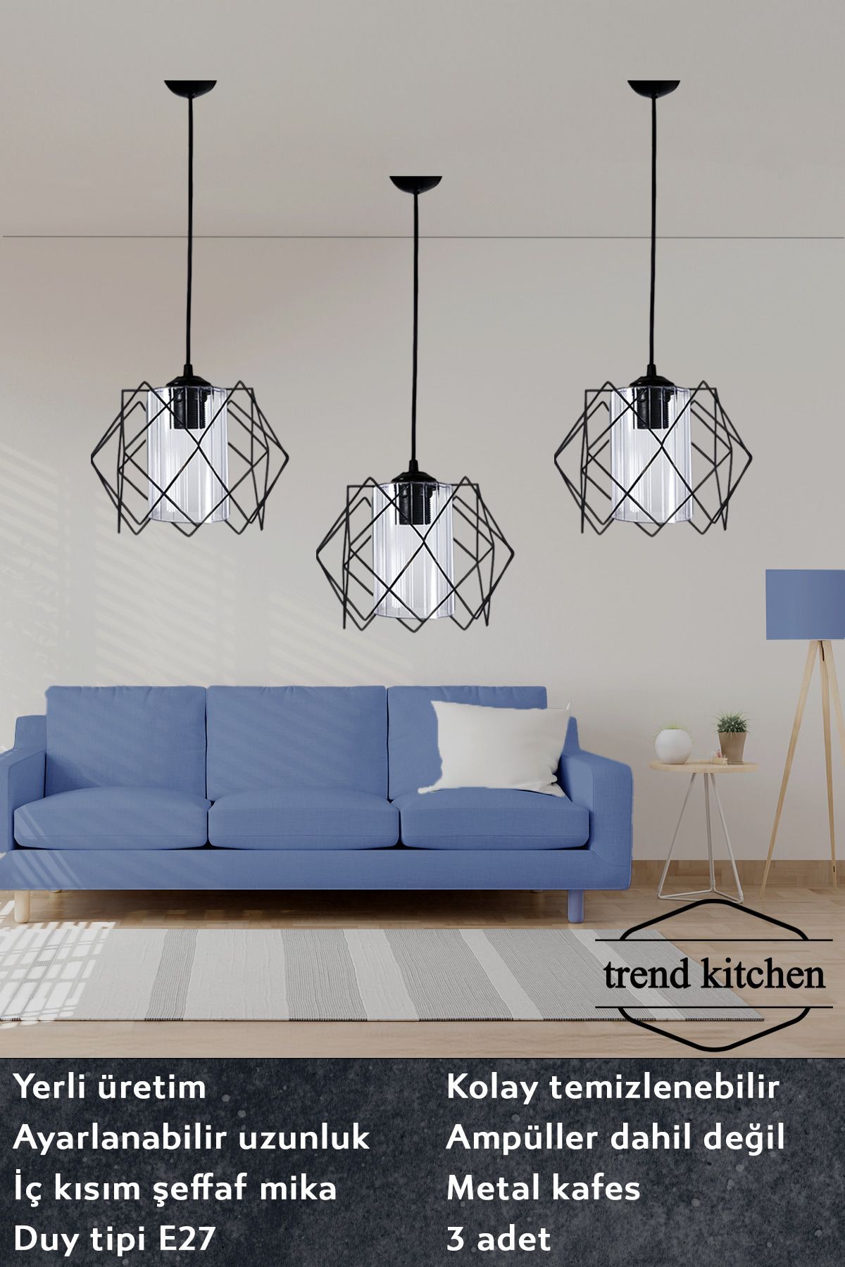 Trend Kitchen Siyah Jaka Akrilik Camlı Koza Sarkıt Avize ile Modern Aydınlatma